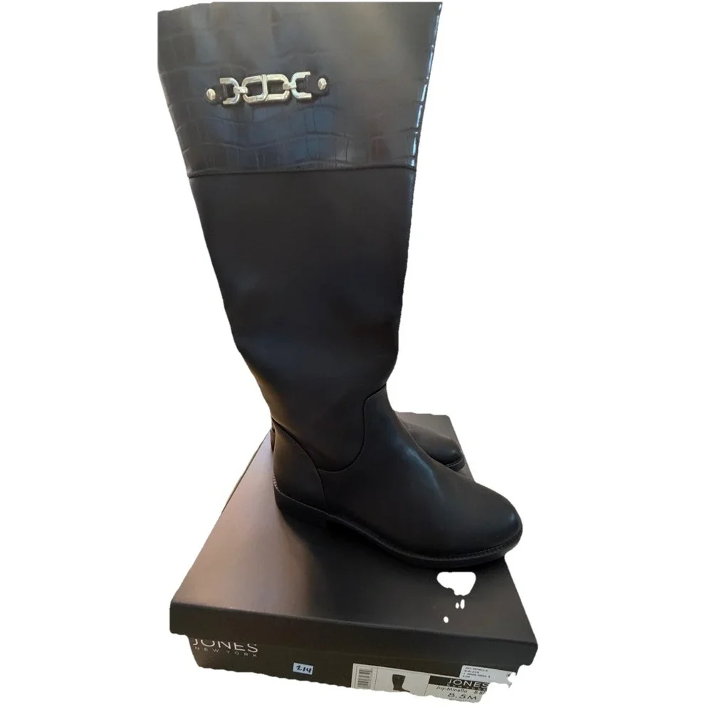 Leather Like Knee high riding boots jones new york Minnella boots, croc embossed